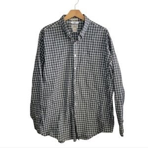 L.L. Bean | Navy Blue Green Yellow Ivory Plaid Button Front Shirt Mens XL Tall